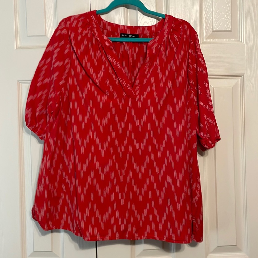 Lane Bryant Red and White Ikat Cotton Blouse
